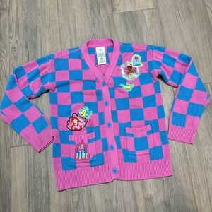 Disney Parks Girls Pink Blue Checkered Button Up Cardigan Princess Size 9/10